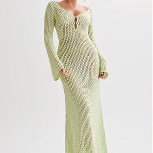 Crochet Fishtail flare sleeve maxi dress - Seafoam green